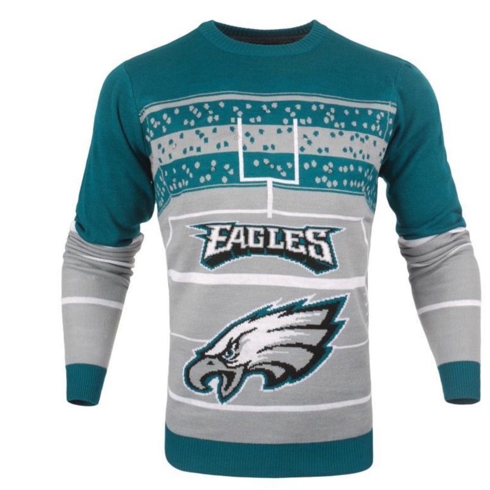 NWT PHILADELPHIA EAGLES NFL MENS LIGHTED CREW NECK SWEATER BELOW $180 Retail SzM